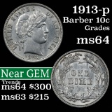 1913-p Barber Dime 10c Grades Choice Unc (fc)