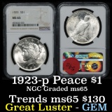 NGC 1923-p Peace Dollar $1 Graded ms65 by NGC