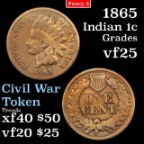 1865 Indian Cent 1c Grades vf+