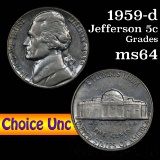1959-d Jefferson Nickel 5c Grades Choice Unc