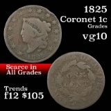 1825 Coronet Head Large Cent 1c Grades vg+