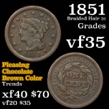 1851 Braided Hair Large Cent 1c Grades vf++