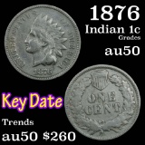 1876 Indian Cent 1c Grades AU, Almost Unc (fc)