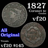 1827 Coronet Head Large Cent 1c Grades vf, very fine