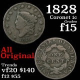 1828 Coronet Head Large Cent 1c Grades f+