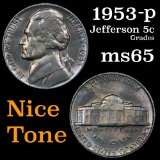 1953-p Jefferson Nickel 5c Grades GEM Unc