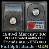 PCGS 1943-d Mercury Dime 10c Graded ms65 FB by PCGS