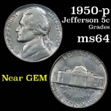 1950-p Jefferson Nickel 5c Grades Choice Unc