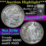 ***Auction Highlight*** 1911-p Barber Dime 10c Graded GEM+ Unc by USCG (fc)