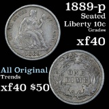 1889-p Seated Liberty Dime 10c Grades xf