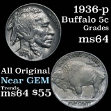 1936-p Buffalo Nickel 5c Grades Choice Unc