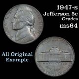1947-s Jefferson Nickel 5c Grades Choice Unc