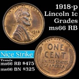 1918-p Lincoln Cent 1c Grades GEM+ Unc RB (fc)