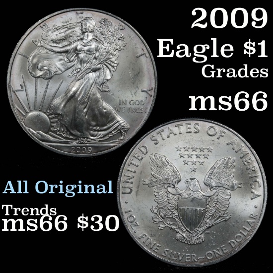 2009 Silver Eagle Dollar $1 Grades GEM+ Unc