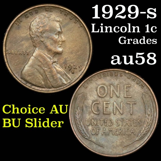 1929-s Lincoln Cent 1c Grades Choice AU/BU Slider