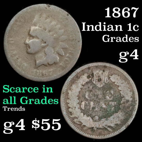 1867 Indian Cent 1c Grades g, good