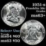 1951-s Franklin Half Dollar 50c Grades Select+ Unc