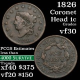 1826 Coronet Head Large Cent 1c Grades vf++ (fc)