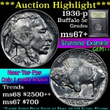 ***Auction Highlight*** 1936-p Buffalo Nickel 5c Graded Gem++ Unc by USCG (fc)