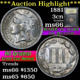 ***Auction Highlight*** 1881 3 Cent Copper Nickel 3cn Graded GEM+ Unc by USCG (fc)