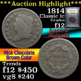 1814 Classic Head Large Cent 1c Graded f, fine by USCG (fc)