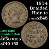 1854 Braided Hair Large Cent 1c Grades xf+