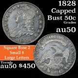 1828 Sq Base 2, Sm 8, Lg letters Capped Bust Half Dollar 50c Grades AU, Almost Unc (fc)