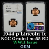 NGC 1944-p Lincoln Cent 1c Graded ms65 RD By NGC