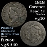 1818 Coronet Head Large Cent 1c Grades vg+