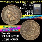 ***Auction Highlight*** 1909-s Indian Cent 1c Graded vf+ by USCG (fc)