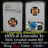 NGC 1955-d Lincoln Cent 1c Graded ms66 RD By NGC