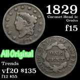 1829 Large Letters Coronet Head Large Cent 1c Grades f+