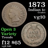 1873 Open 3 Indian Cent 1c Grades vg+