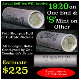 Full roll of Buffalo Nickels, 1920 one end & a 's' Mint rev other end Buffalo Nickel 5c (fc)