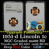 NGC 1951-d Lincoln Cent 1c Graded ms66 RD By NGC