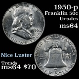 1950-p Franklin Half Dollar 50c Grades Choice Unc