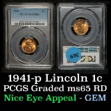 PCGS 1941-p Lincoln Cent 1c Graded ms65 RD By PCGS