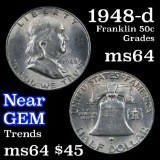 1948-d Franklin Half Dollar 50c Grades Choice Unc