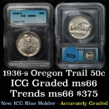 1936-s Oregon Trail Old Commem Half Dollar 50c Graded ms66 By ICG