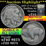 ***Auction Highlight*** 1937-d 3 leg Buffalo Nickel 5c Graded vf++ by USCG (fc)