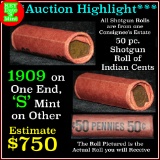 ***Auction Highlight*** Indian 1c Shotgun Roll, 1909 end, KEY date 's' mint on the other, Wow! (fc)