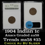 ANACS 1904 Indian Cent 1c Graded au58 By ANACS