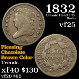 1832 Classic Head half cent 1/2c Grades vf+