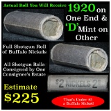 Full roll of Buffalo Nickels, 1920 one end & a 'd' Mint rev other end Buffalo Nickel 5c (fc)