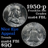 1950-p Franklin Half Dollar 50c Grades Choice Unc FBL