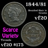 1844/81 Braided Hair Large Cent 1c Grades vf, very fine