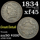 1834 Classic Head half cent 1/2c Grades xf+