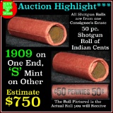 ***Auction Highlight*** Indian 1c Shotgun Roll, 1909 end, KEY date 's' mint on the other, Wow! (fc)