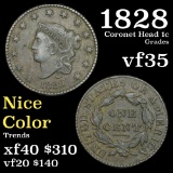 1828 Coronet Head Large Cent 1c Grades vf++ (fc)