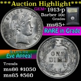 ***Auction Highlight*** 1913-p Barber Dime 10c Graded GEM+ Unc by USCG (fc)